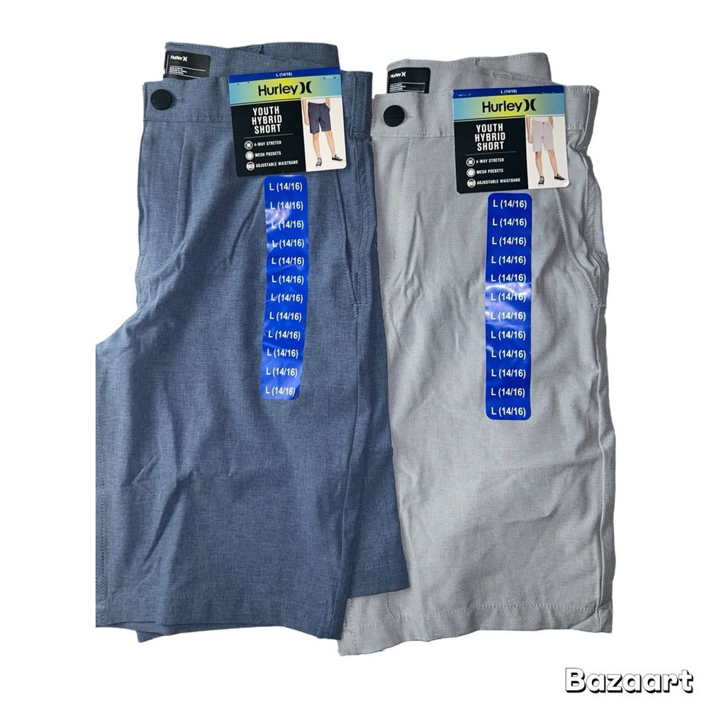 Lot of 2 pairs of NWT Hurley Youth Shorts Sz L 14/16 Adjustable Waist